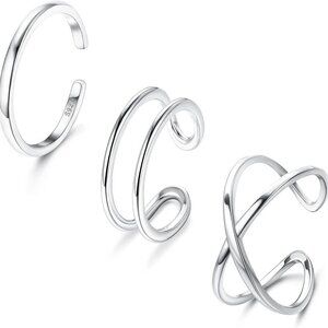 Sterling Silver Open Adjustable Ring Set 3 Piece Stackable Knuckle Jewelry